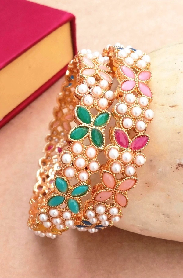 Traditional Multi Kundan Metal Bangles Set. - 2.8