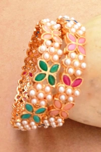 Traditional Multi Kundan Metal Bangles Set. - 2.4