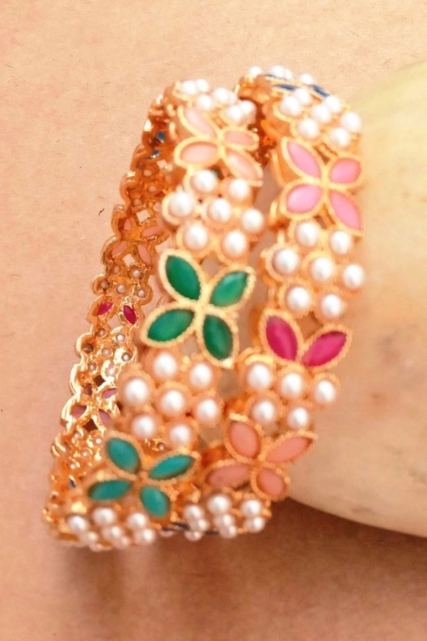 Traditional Multi Kundan Metal Bangles Set. - 2.4