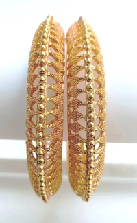 Traditionally Metal Golden Bangles Kada Set. - 2.6