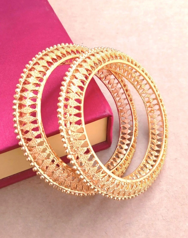 Traditionally Metal Golden Bangles Kada Set. - 2.6