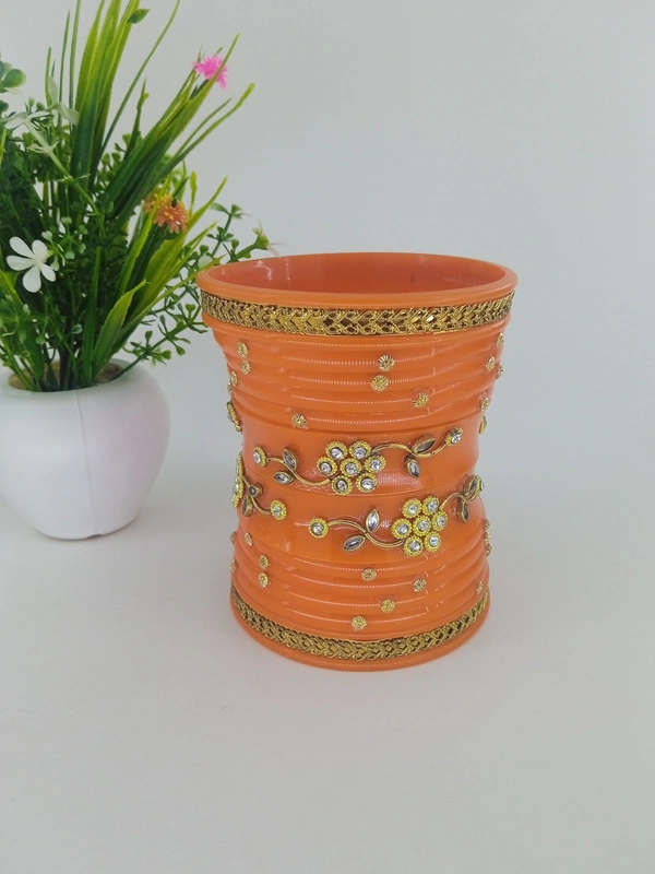 Rajasthani Rajwadi Dhalu Bangles Set - 2.4, Carrot Orange