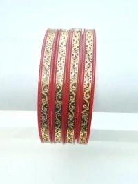 Premium Micro Gold Plated Pola Bangles - Red, 2.6