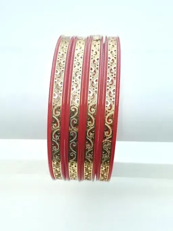 Premium Micro Gold Plated Pola Bangles - Red, 2.6