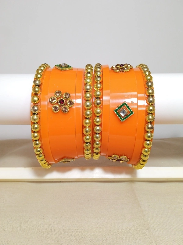 Rajasthani Kundan Dhalu Set - Blaze Orange, 2.8