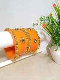 Rajasthani Kundan Dhalu Set - Blaze Orange, 2.8