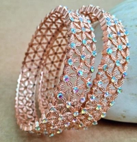 Sparkling Stone Bangles Set - 2.8, Turkish Rose Gold
