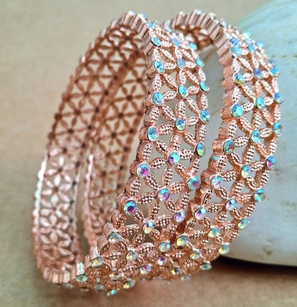 Sparkling Stone Bangles Set - 2.8, Turkish Rose Gold