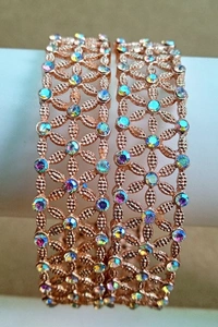 Sparkling Stone Bangles Set - 2.8, Turkish Rose Gold