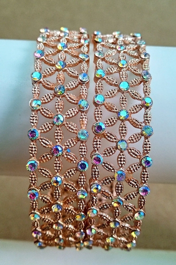 Sparkling Stone Bangles Set - 2.8, Turkish Rose Gold