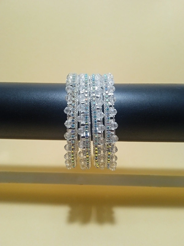 Multi Sparkling Crystal Silver Bangles Set. - 2.2, Silver