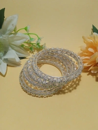 Multi Sparkling Crystal Silver Bangles Set. - 2.2, Silver