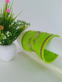 Rajasthani Rajwadi Dhalu Bangles Set - 2.6, Green Yellow