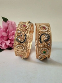 Rajwadi Peacock Bangles Set - Golden, 2.8