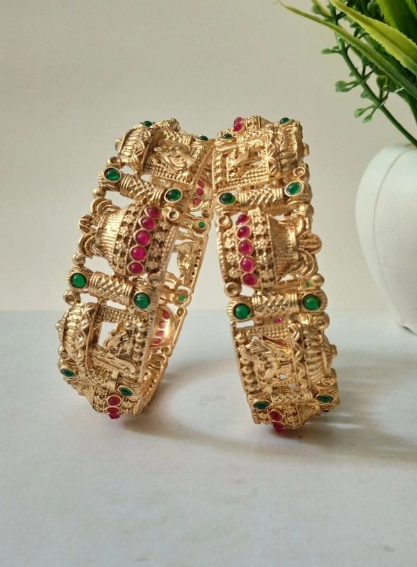 Rajwadi Wedding Design Bangles Set - Gold, 2.8