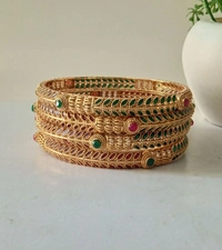 Premium Red & Green Bangles Set of 4 - Golden, 2.4