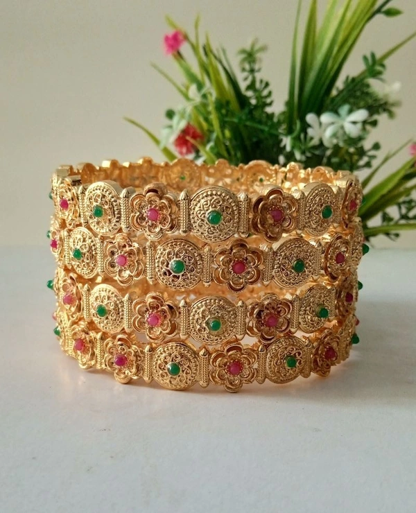 Traditional Rajwadi Bangles Set - Golden, 2.6