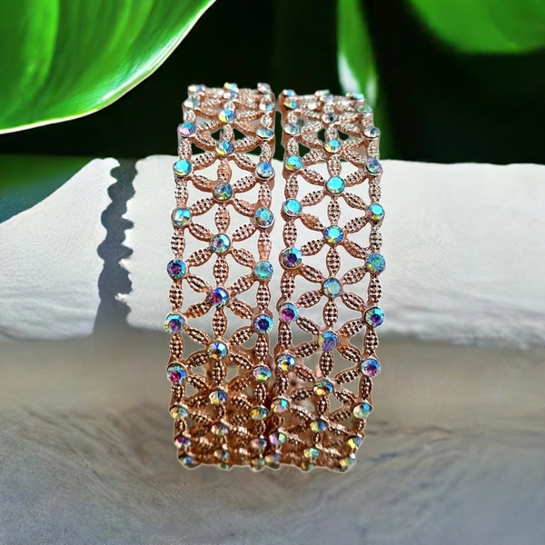Sparkling Stone Bangles Set - 2.8, Turkish Rose Gold