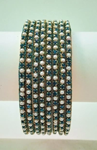 Trendy Peacock Blue Metal Bangles Set. - 2.6, Peacock Blue