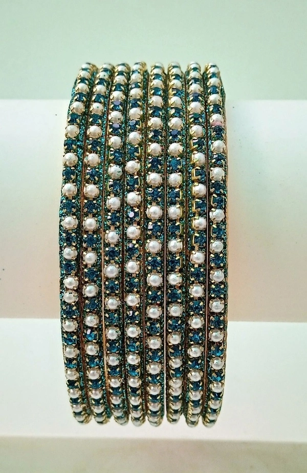 Trendy Peacock Blue Metal Bangles Set. - 2.6, Peacock Blue