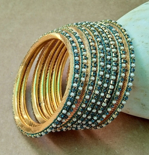 Trendy Peacock Blue Metal Bangles Set. - 2.6, Peacock Blue