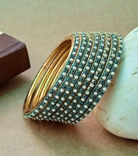 Trendy Peacock Blue Metal Bangles Set. - 2.6, Peacock Blue