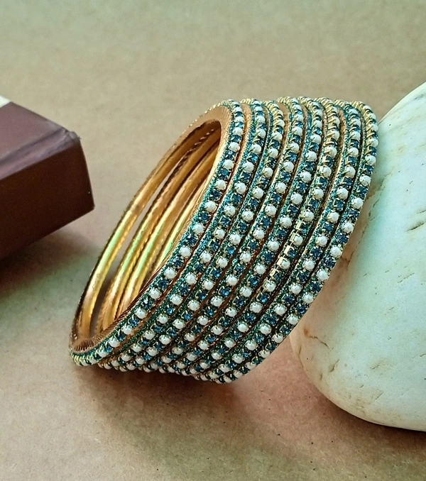 Trendy Peacock Blue Metal Bangles Set. - 2.6, Peacock Blue