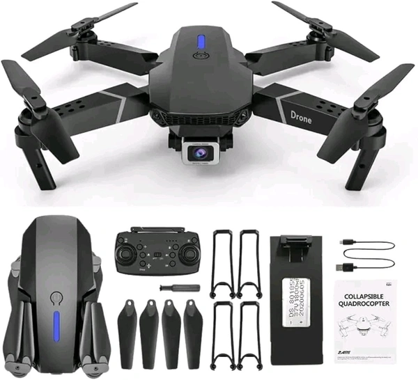 E88 Pro Drone Double Camera ( Single Battery 100%,) - Black, Free Size