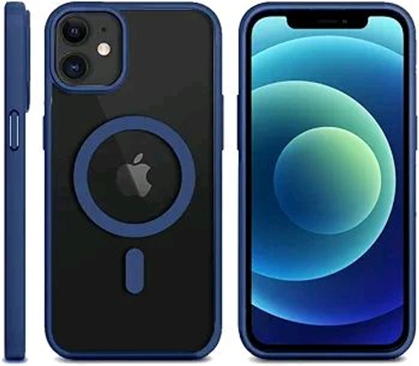 KARWAN®️ Hybrid Transparent iPhone 12 Back Cover Case Compatibe with MagSafe | Shockproof Design |Camera Protection Bump | Transparent Back Cover Case for iPhone 12(PC, TPU | Blue Bumper) - White, Max