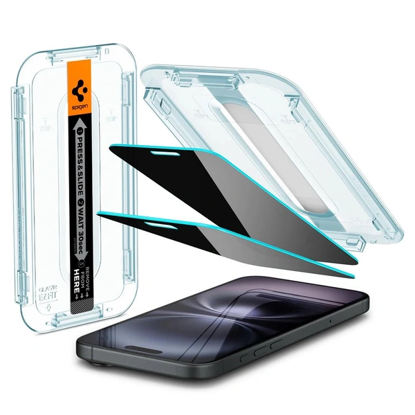 For iPhone 15 / iphone 16 - Spigen EZ Fit Privacy Tempered Glass With Installation Tray