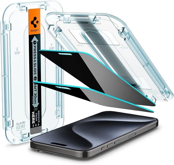 For iPhone 15 Pro - Spigen EZ Fit Privacy Tempered Glass With Installation Tray
