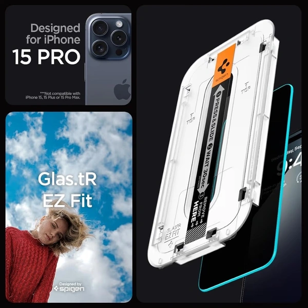 For iPhone 15 Pro - Spigen EZ Fit Privacy Tempered Glass With Installation Tray
