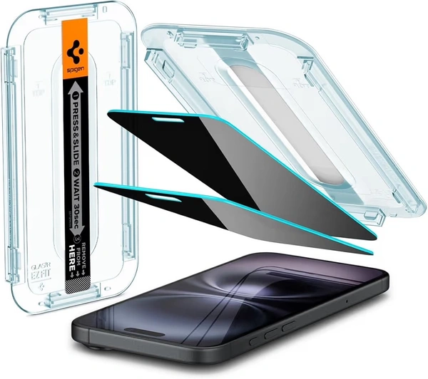 For iPhone 15 Plus / 16 Plus - Spigen EZ Fit Privacy Tempered Glass With Installation Tray