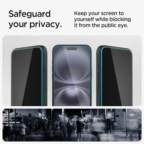 For iPhone 15 Plus / 16 Plus - Spigen EZ Fit Privacy Tempered Glass With Installation Tray
