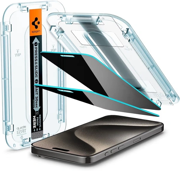 For iPhone 15 Pro Max - Spigen EZ Fit Privacy Tempered Glass With Installation Tray