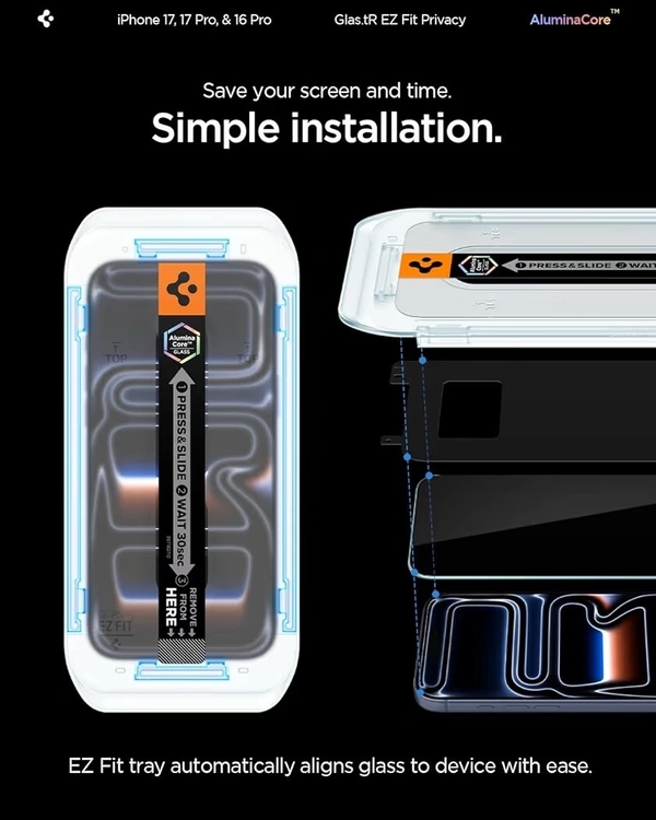 For iPhone 17 / 17 Pro / 16 Pro - Spigen EZ Fit Privacy Tempered Glass With Installation Tray
