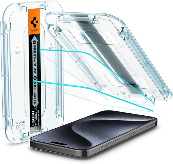 For iPhone 15 Pro - Spigen EZ Fit Tempered Glass With Installation Tray