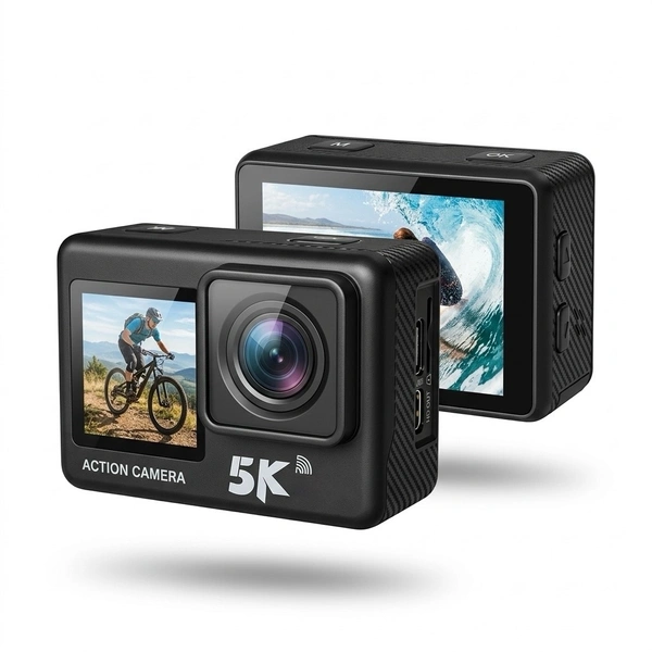 5K Action Camera With 50MP Sensor And Dual Screen, WiFi + Remote Control + Touch Control