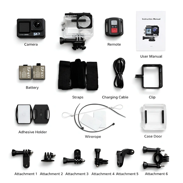 5K Action Camera With 50MP Sensor And Dual Screen, WiFi + Remote Control + Touch Control