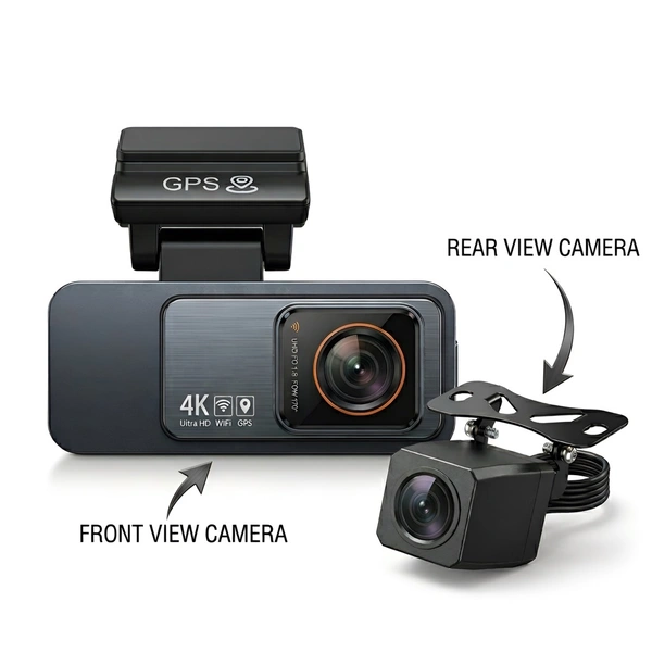 4K Ultra HD Car Dash Camera With Inbuilt GPS - Front And Rear Dual Camera Setup