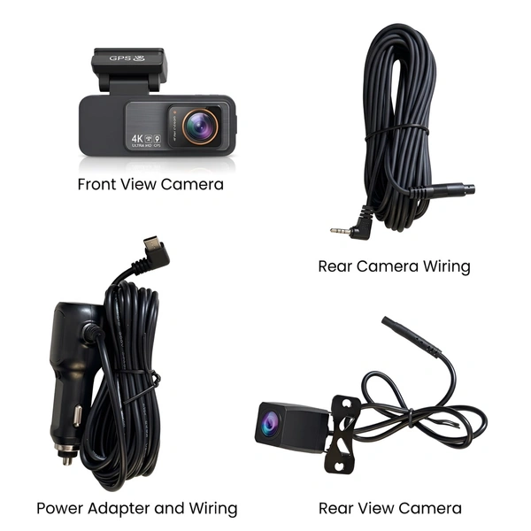 4K Ultra HD Car Dash Camera With Inbuilt GPS - Front And Rear Dual Camera Setup