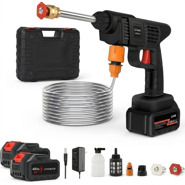 48Vh High Pressure Washer Gun | Portable, Cordless, Easy Rechargeable With Dual Battery