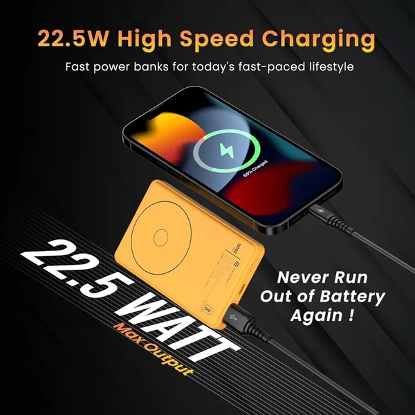 Portronics Luxcell Wireless Mini 10k 10000mAh 15W Magnetic Wireless Fast Charging Nano Power Bank with 22.5 Wired Output