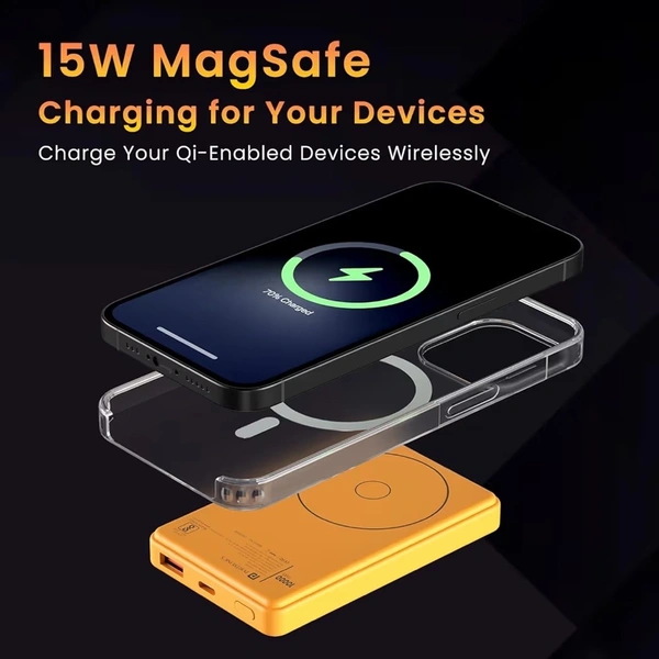 Portronics Luxcell Wireless Mini 10k 10000mAh 15W Magnetic Wireless Fast Charging Nano Power Bank with 22.5 Wired Output