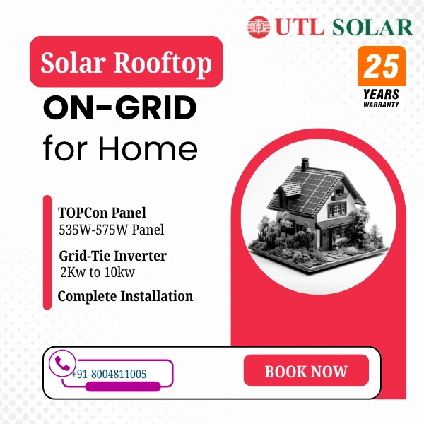 UTL TOPCon Mono-Bifacial DCR On-Grid Solar Rooftop System | PM Suryaghar Scheme | Home Installation Included - 2 K-Watt, Single, TOPCon