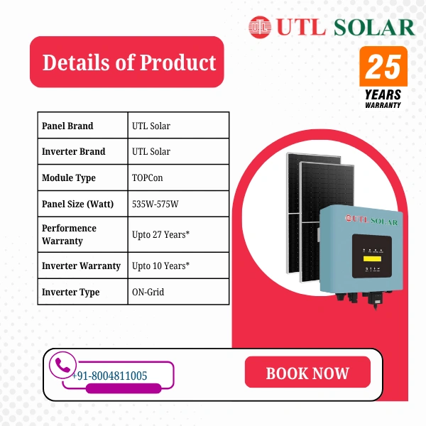 UTL TOPCon Mono-Bifacial DCR On-Grid Solar Rooftop System | PM Suryaghar Scheme | Home Installation Included - 2 K-Watt, Single, TOPCon