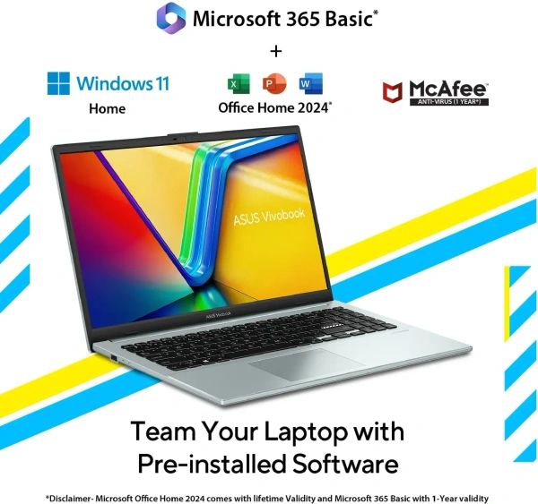 ASUS Vivobook Go 15 AMD Ryzen 3 Quad Core 7320U - (16 GB /512 GB SSD/Windows 11 + Office 2024 - Java, AMD R3 7320U