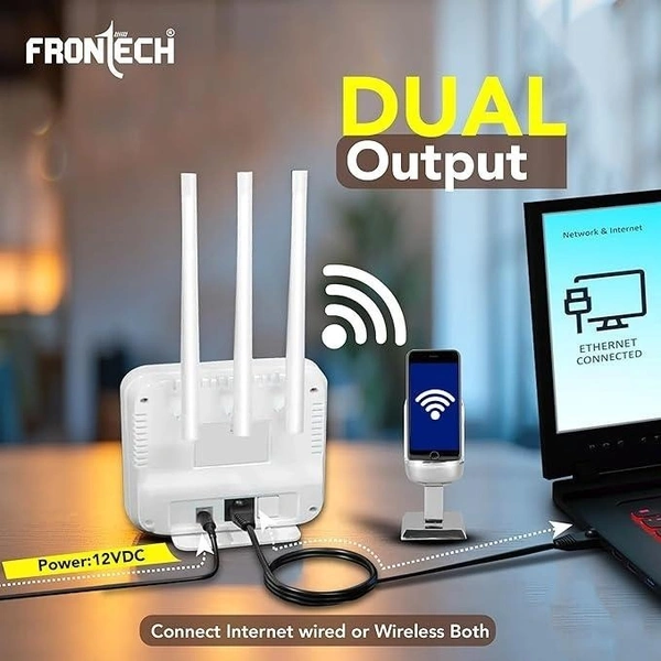 FRONTECH ROUTER 5G/4G Sim Compatible Connect with DVR/NVR/WiFi Camera - 3 Antenna, FRONTECH