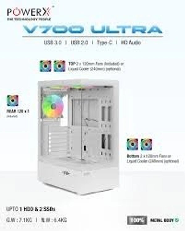 POWERX V700 ULTRA ATX CABINET WITH 650W SMPS - V700 ULTRA, WHITE