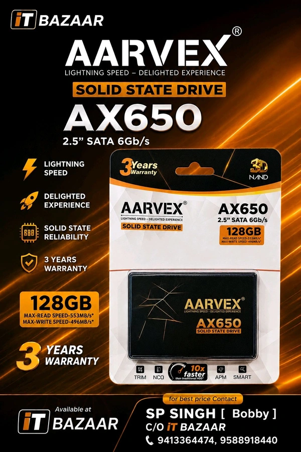AARVEX INTERNAL SSD 128GB AX650 - 128GB, SATA 2.5"